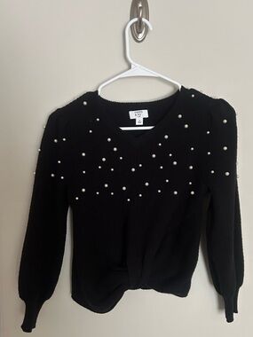 Girls crown & ivy Black V-Neck Pearl-Embellished Sweater worn once size medium.